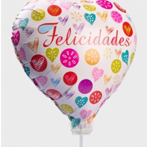 Globo metálico corazón Felicidades multicolor